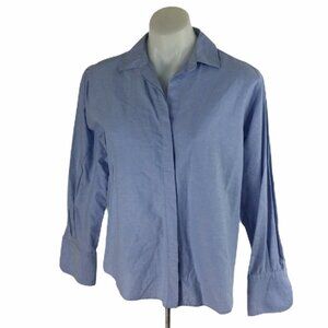 ZARA BASIC Blouse Button Front Shirt Solid Blue